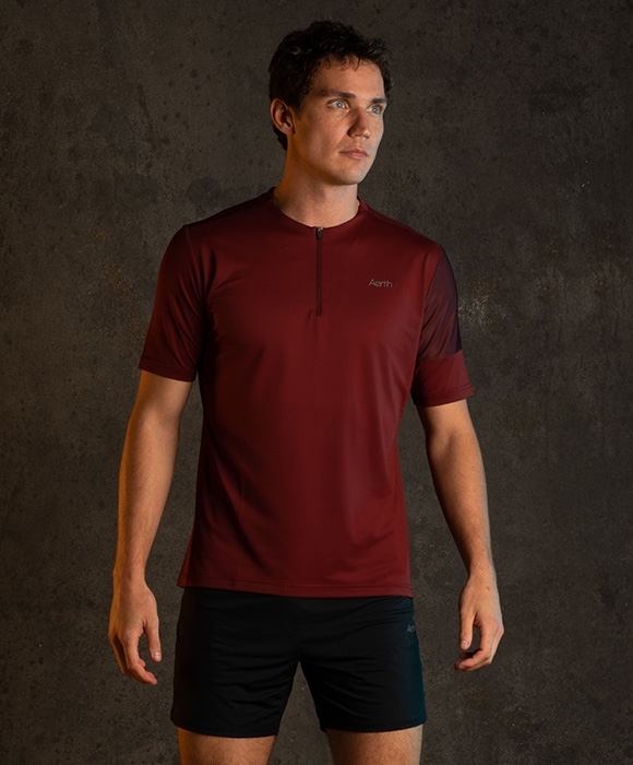 Aerth Signature | Men's Half Zip Tee-shirt  in colorway Sky Blood - athletic and elegant