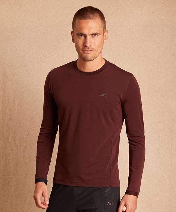 Aerth Baserun Tee | Long Sleeves Running T shirt for Men | front view | coloway : Bordeaux