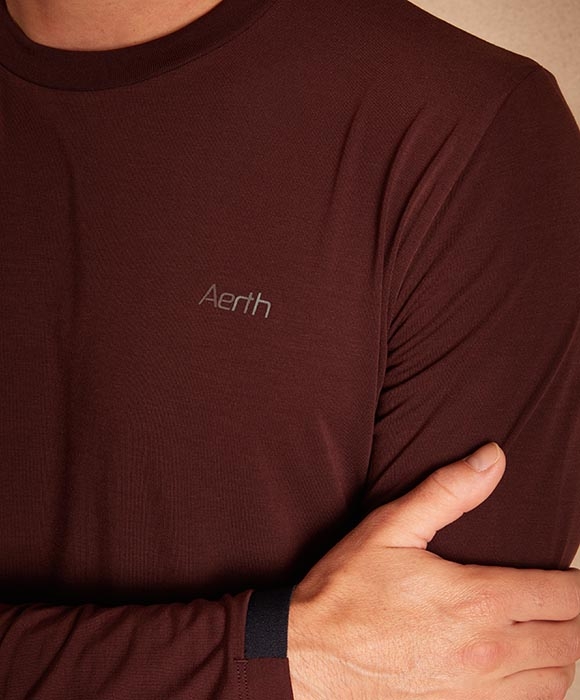 Aerth Baserun Tee | Long Sleeves Running Tshirt for Men | chest logo view | coloway : Bordeaux